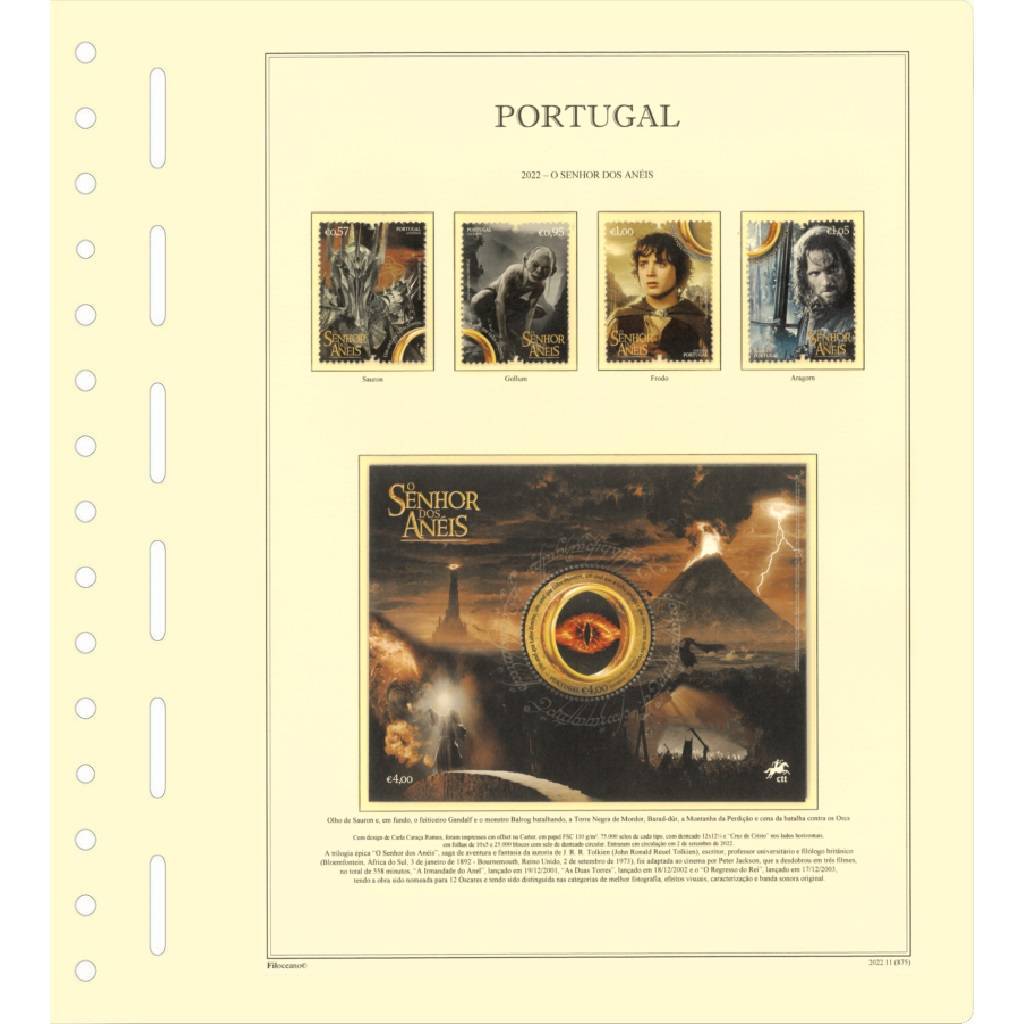 CONJUNTO DE FOLHAS DE PORTUGAL (2022), VERSÃO COM TIRAS PROTETORAS