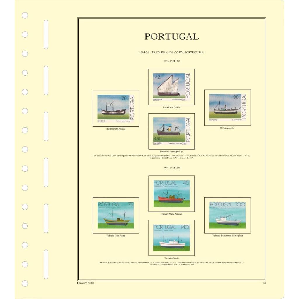 CONJUNTO DE FOLHAS DE PORTUGAL (1991-1995), VERSÃO COM TIRAS PROTETORAS