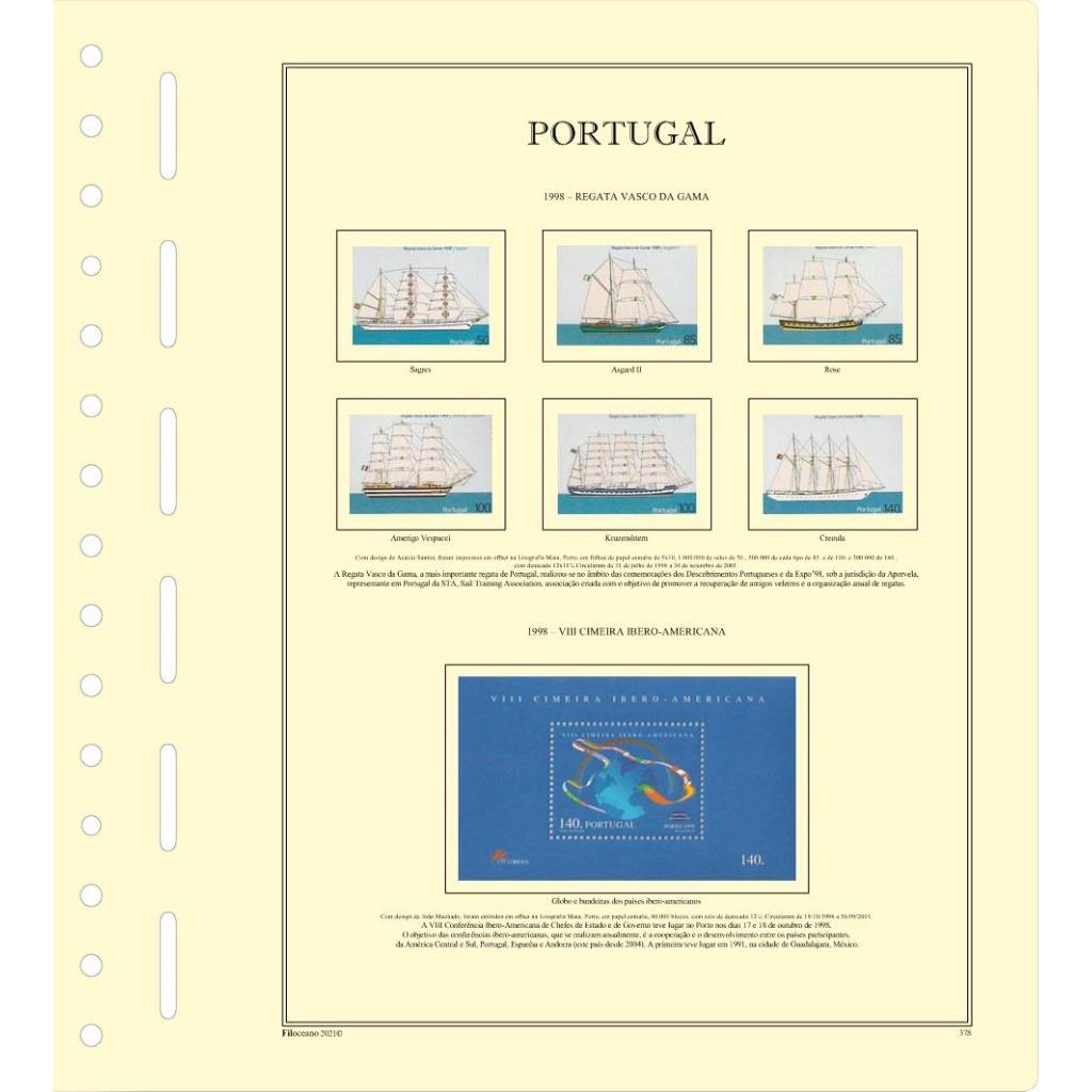 CONJUNTO DE FOLHAS DE PORTUGAL (1996-1999), VERSÃO COM TIRAS PROTETORAS