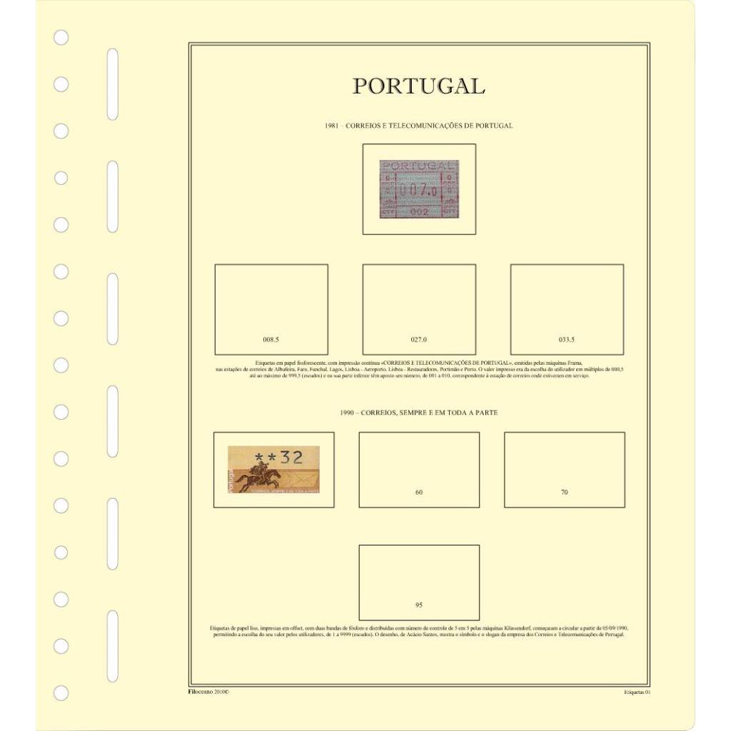 CONJUNTO DE FOLHAS DE PORTUGAL (ETIQUETAS 1981-2003), VERSÃO COM TIRAS PROTETORAS