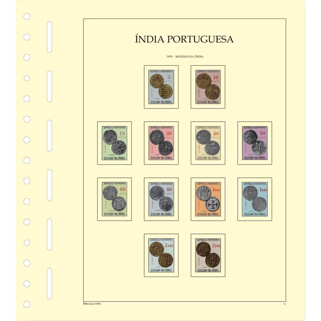 CONJUNTO COMPLETO DE FOLHAS DA ÍNDIA PORTUGUESA - VERSÃO COM TIRAS PROTETORAS